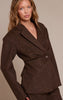 Dark Brown Brushed Pinstripe Cinched Waist Blazer