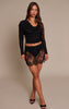 Black Burnout Mesh Cowl Neck Long Sleeve Top
