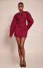 Burgundy Cocoon Sleeve Cinched Waist Blazer Dress