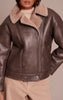 Brown Borg Collar Faux Leather Aviator