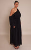 Plus Black Chiffon Drape Long Sleeve Maxi Dress