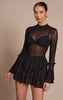 Black Mesh Frill Detail Smock Dress