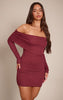 Plum Onion Skin Bardot Ruched Bodycon Dress
