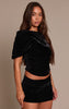 Black Velvet Ruched Mini Skirt