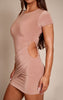 Beige Slinky Drape Cut Out Mini Dress