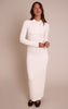 Cream Ribbed Button Down Collar Detail Long Sleeve Maxi Dress