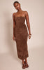 Chocolate Faux Suede Bandeau Bodycon Midaxi Dress