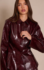 Dark Wine Croc Faux Leather Blazer
