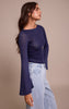 Navy Textured Extreme Flute Sleeve Long Top