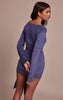 Powder Blue Suede Boat Neck Tie Waist Detail Bodycon Dress