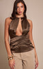 Dark Olive Crinkle Satin Wrap Corset Top