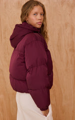Burgundy Hooded Puffer Coat