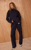 Navy Interlock Pintuck Straight Leg Sweatpant