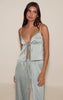 Sage Satin Lace Detail Tie Front Cami PJ Set