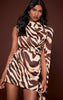 Brown Zebra Print Drape Detail Bodycon Mini Dress