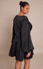 Plus Black Satin Ruched Cup Puff Sleeve Mini Dress