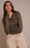 Olive Soft Touch Ruched Front Detail Long Sleeve Top