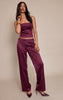 Dark Wine Satin low Rise Straight Leg Pants