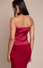 Wine Satin Boned Bandeau Corset