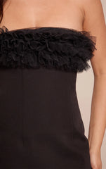Black Woven Ruffle Bandeau Shift Dress