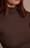 Dark Chocolate Soft Rib High Neck Fitted Long Sleeved Top