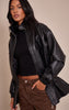 Tall Black High Neck Cinched Waist Faux Leather Jacket