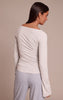 Grey Marl Soft Cotton Boat Neck Flared Long Sleeve Top