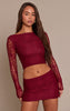 Wine Lace Mini Skirt Mid Rise