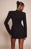 Black Woven V Neck Long Sleeve Mini Dress