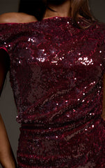 Plum Sequin Asymmetric Mini Dress