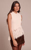 Cream Sleeveless Fringe Detail Knit Sweater