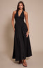 Black Woven Halterneck Plunge Midaxi Dress