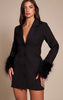 Black Woven Feather Cuff Blazer Dress
