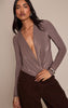 Mushroom Slinky Cowl Wrap Detail Long Sleeve Top