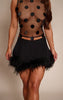 Premium Black Woven Flippy Feather Hem Mini Skirt