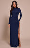 Petite Navy Double Layer Ruched High Neck Maxi Dress