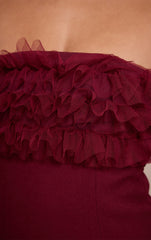 Wine Woven Ruffle Bandeau Shift Dress