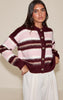 Burgundy Striped Brushed Knit Cardigan