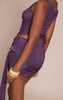 Deep Purple Double Layer Slinky Diamante Trim Drape Mini Skirt