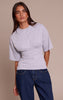 Grey Marl Cotton Ruched Bust Detail Fitted T Shirt