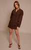 Deep Chocolate Woven Balloon Sleeve Blazer Dress