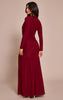 Petite Burgundy Double Layer Slinky Long Sleeve Ruched Tie Front Maxi Dress