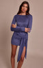 Powder Blue Suede Boat Neck Tie Waist Detail Bodycon Dress
