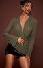 Dark Green Chiffon Cowl Plunge Blouse
