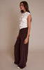 Chocolate Wool Look Fold Over Straight Leg Pants