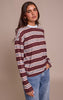 Burgundy Stripe Crew Neck Long Sleeve Top