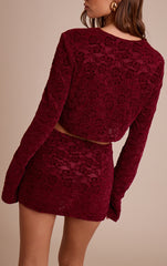 Dark Wine Lace Mid Rise Mini Skirt