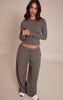Petite Dark Green Striped Soft Fleece Straight Leg Sweatpants