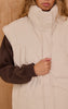 Cream Extended Shoulder Sleeveless Puffer Vest
