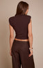 Chocolate Shoulder Pad Pleated Boat Neck Top